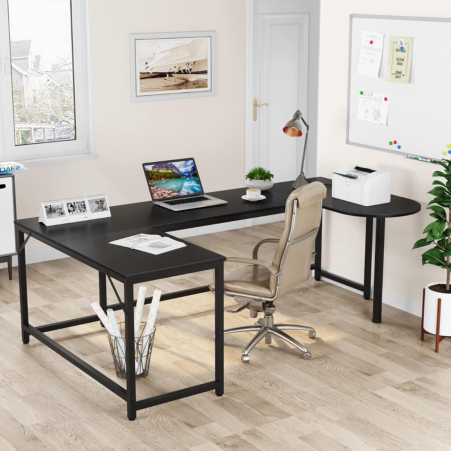 Tribesigns U Shaped Desk, Large L-Shaped Desk Corner Computer Office Desk Writing Table with Printer Stand, 78.7 x 47.2 inch Executive Workstation Desk for Home Office (Black)