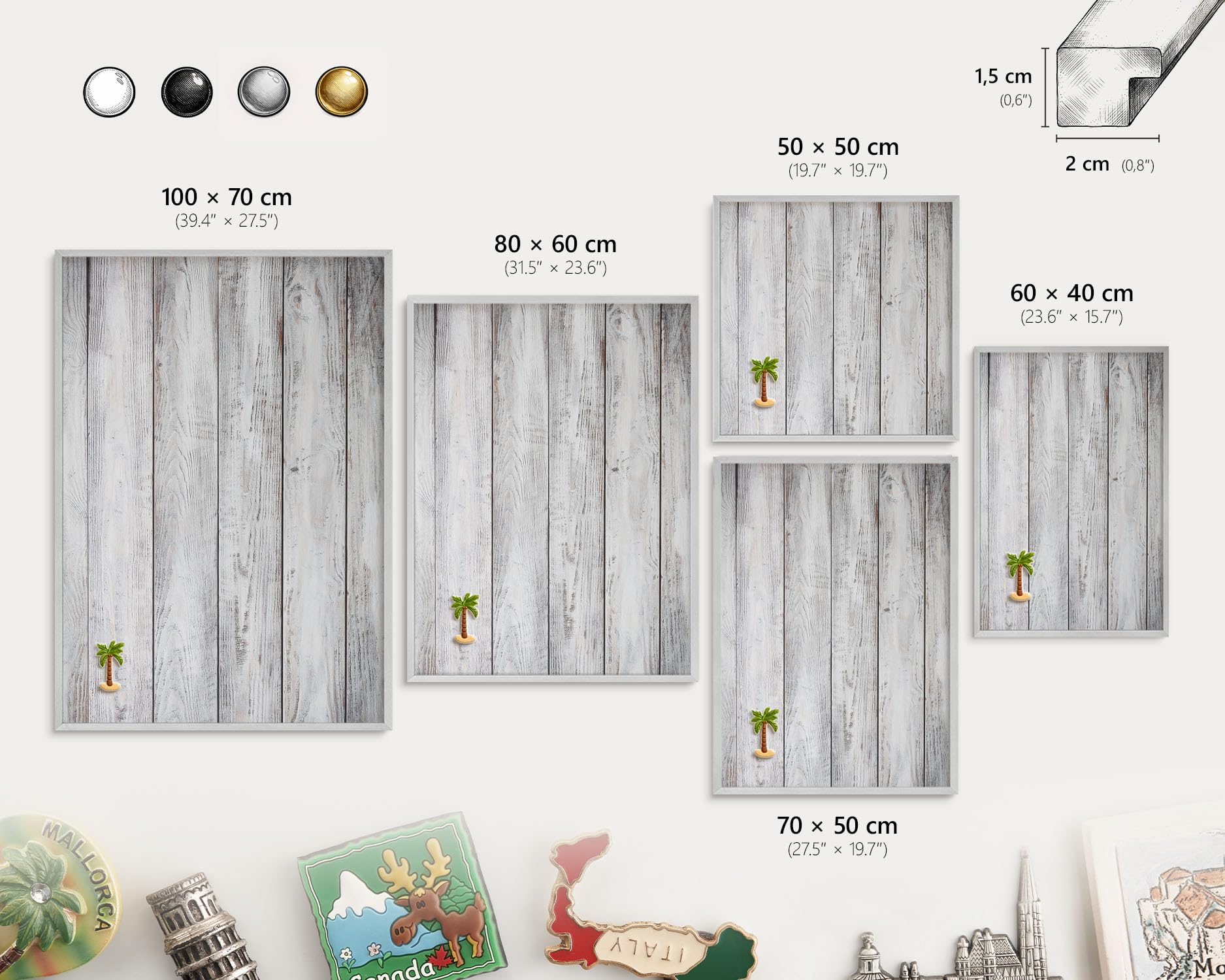 Panel Magnético Creativo 50x50 cm | Marco Plateado | Madera Rústica | Montaje Fácil | Pizarra de Pared Escolar | Para Letras Magnéticas, Números, Notas de Estudio y Calendario
