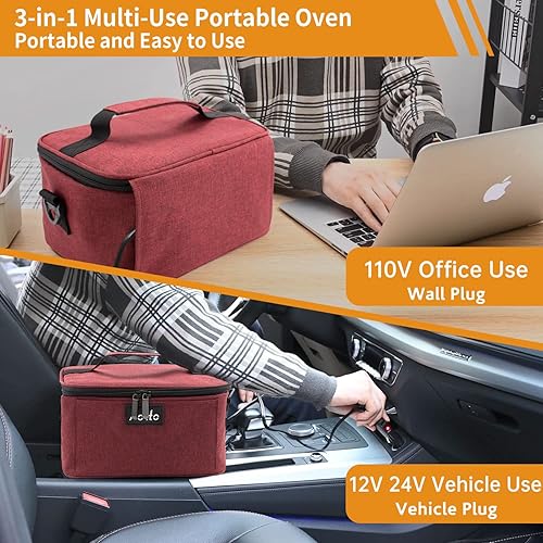 Miniatura 2 de Calentador de alimentos portátil, mini horno portátil personal, 12 V, 24 V, 2 en 1, calentador de alimentos para automóvil y 12 V, 24 V, 110 V, 3