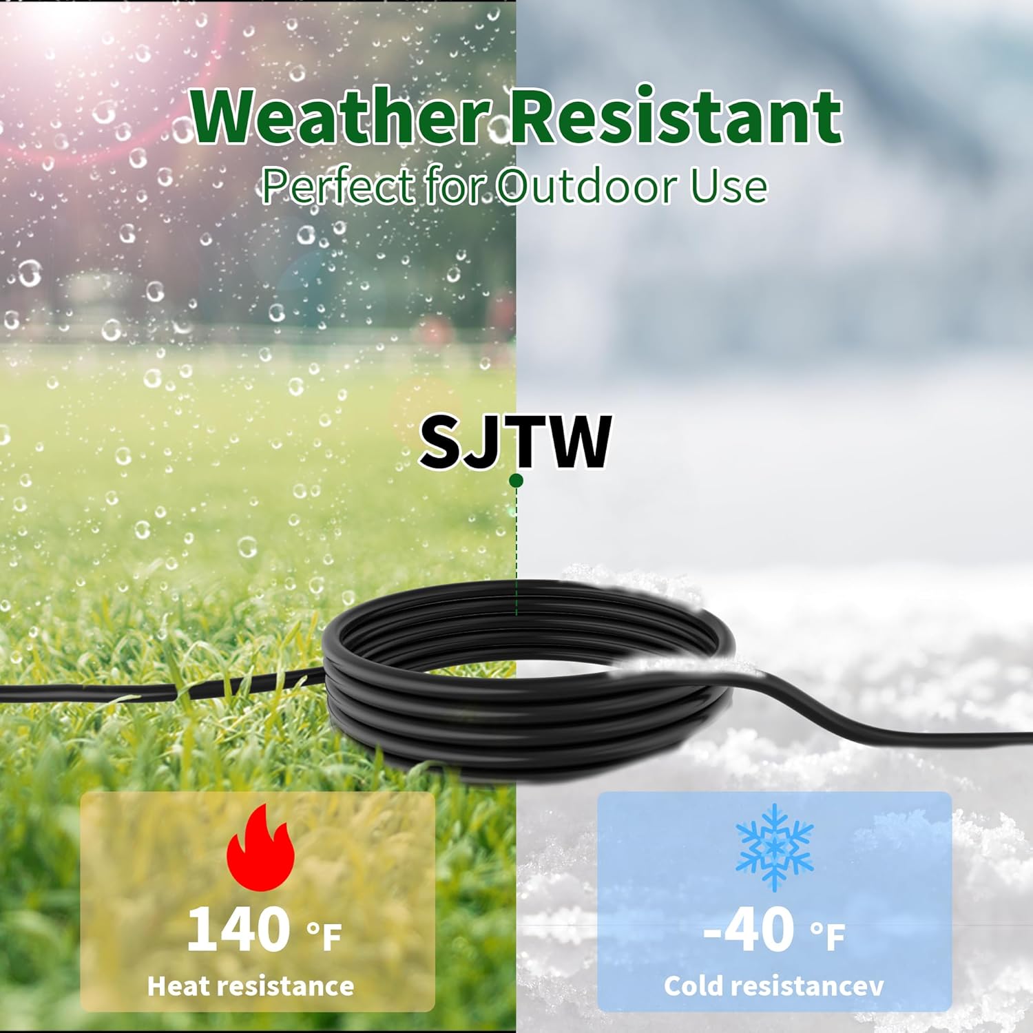 2 Way Power Extension Cord Splitter 50 Ft Total (38+6+6)-3 Prong 1 to 2 Extension Cord Cable Y Splitter-Outlet Adatper-SJTW Outdoor for Halloween Christmas Lighting Landscaping-16AWG 13A 125V-UL-1T2