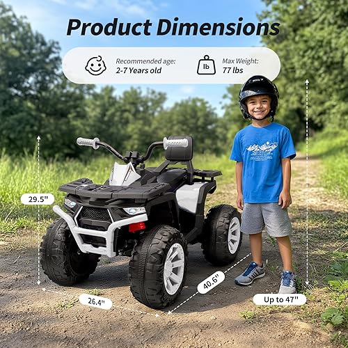Miniatura 6 de ATV para niños de 4 ruedas, 24 V 4WD eléctrico ATV juguete para niños grandes con 2 plazas, motor de 4 x 200 W, velocidad máxima de 5.6 Mph - Blanco