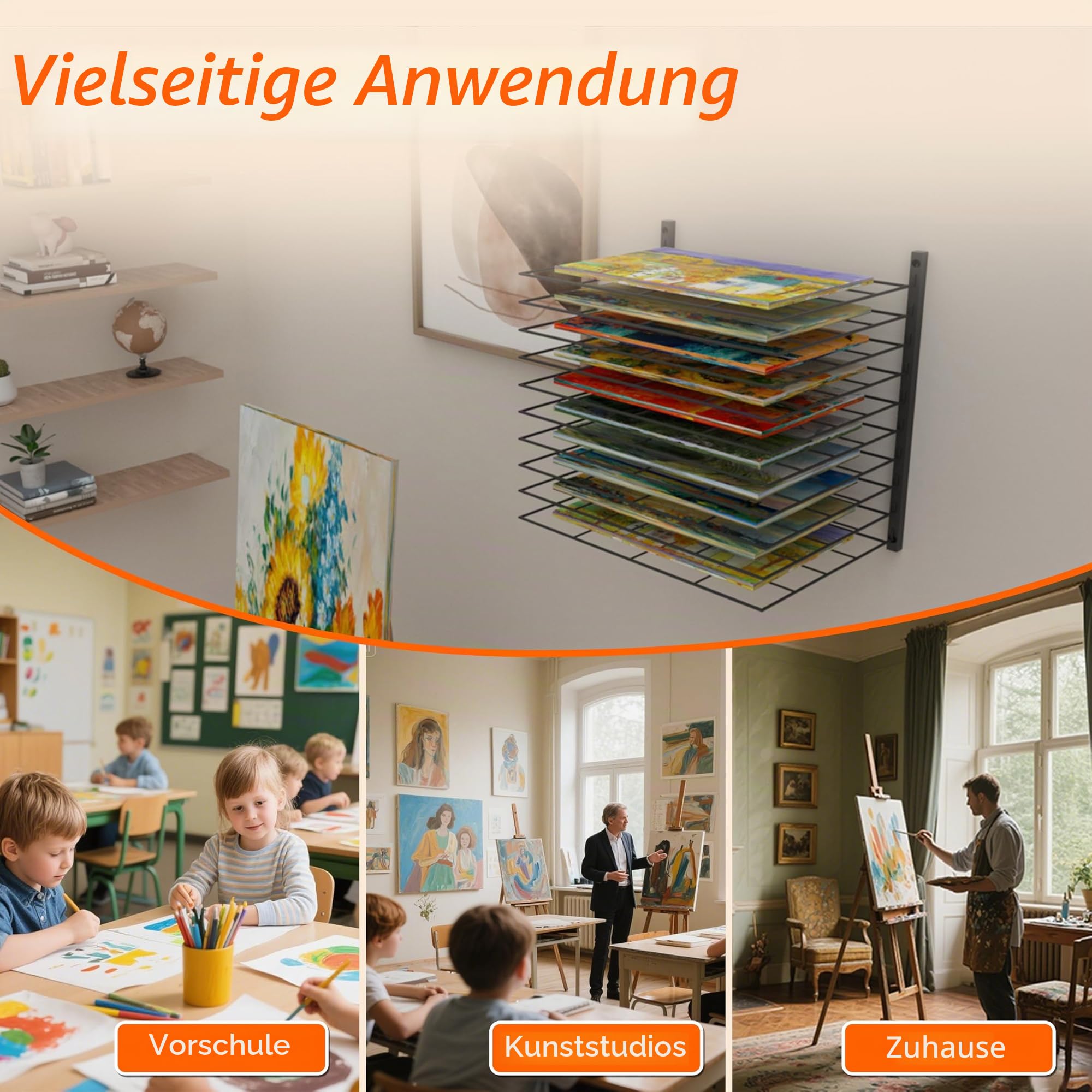 Kunst-Trockenständer, 10 verstellbare Regale, passend für alle Wände, Kunsttrockengestell für Klassenzimmer, Studios und kreative Räume