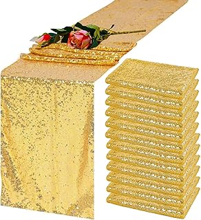 Gold Sequin Table Runner 12''x 108'' 12 Pack Sparkly Table Runner Glitte...