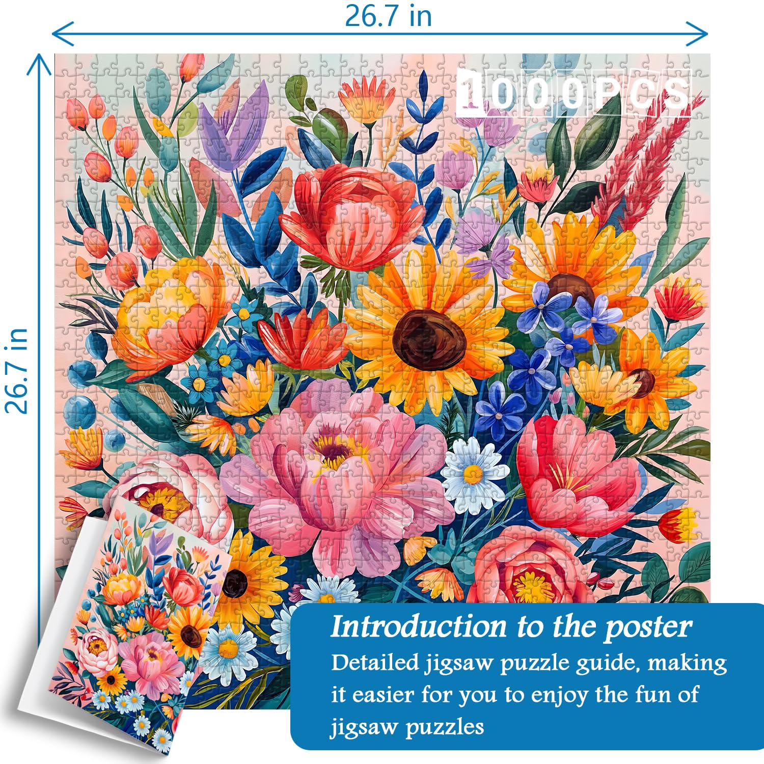 PICKFORU 1000-Piece Flower Garden Puzzle – Colorful Watercolor Art Jigsaw For Adults, Home Decor - View #2