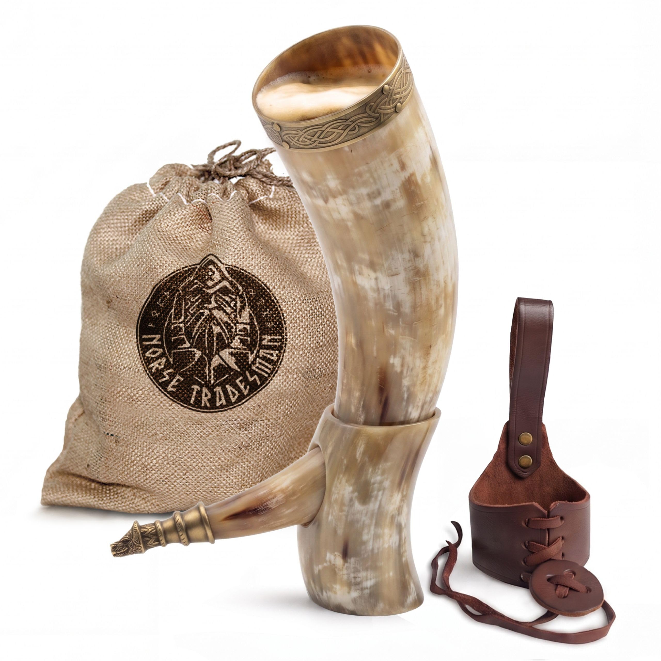 Norse Tradesman Fenrir Viking Drinking Horn Set, 20 in, Wolf Tip