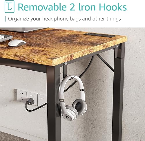 Miniatura 13 de Lufeiya Escritorio para computadora de 40 pulgadas con toma de corriente, mesa de estudio para adolescentes de 39 pulgadas, escritorio de trabajo en