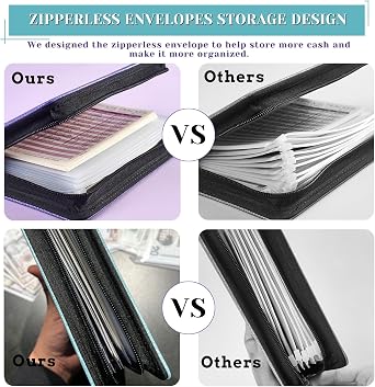 UMSICHT 12PCS A6 Binder Pockets with No Zippers, Zipless Budget Envelopes with Lids, A6 Binder Pouch for 6 Ring Binder, Money Folder Organizer, Clear PVC Savings Challenges Envelopes, 12PCS.