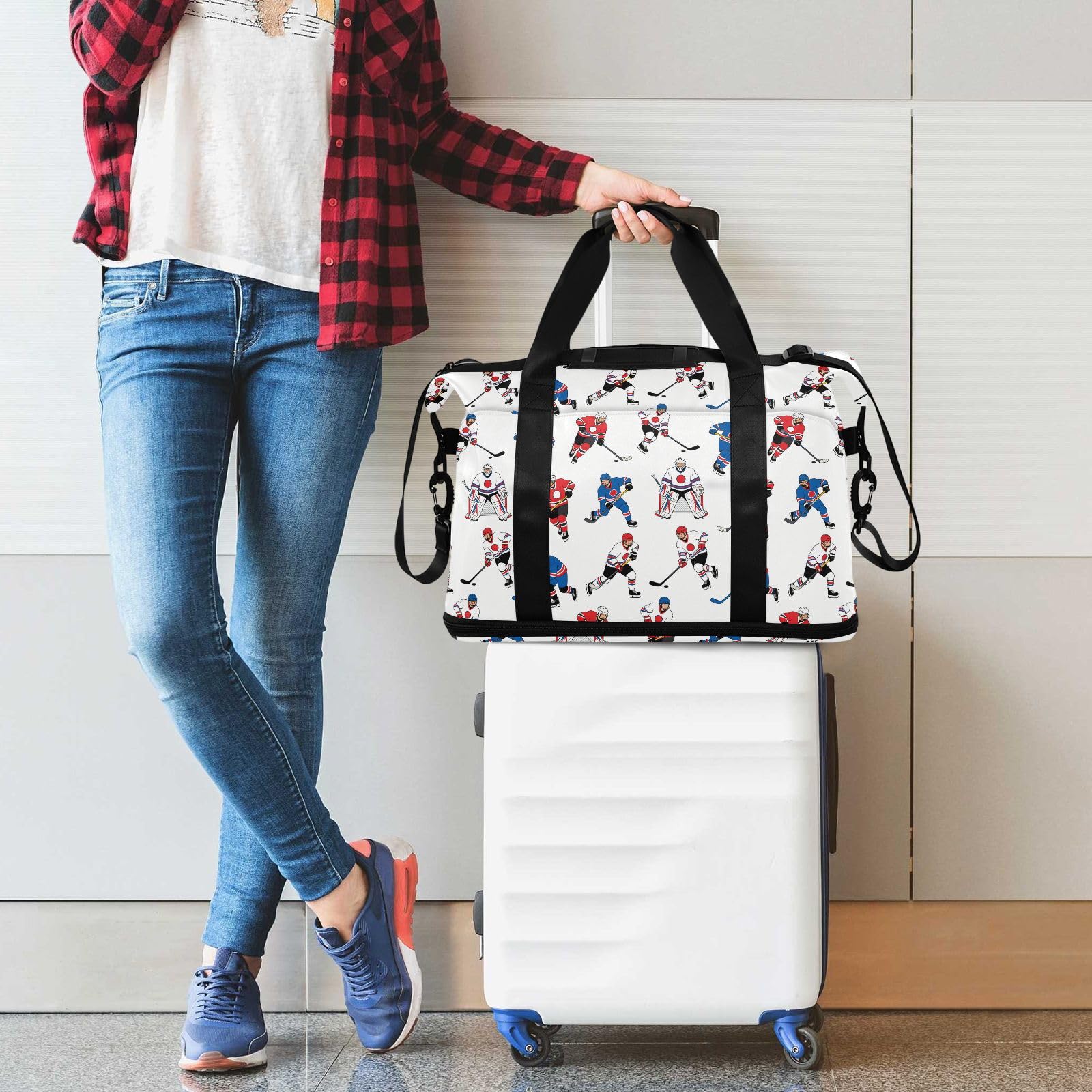 Sac de voyage imperméable pour articles personnels de hockey sur glace et bagage avec trousse de toilette pour voyage en avion