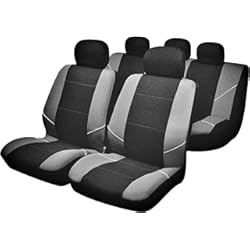 Forros Para Asientos Hyundai Grand I10 Sakura Merton By0802 - Fundas para Asientos y Reposacabezas de Coche, Juego Completo Universal, Dobladillos Elásticos, Compatibles con Airbags Laterales, Aptos para Lavadora, Color Negro y Gris