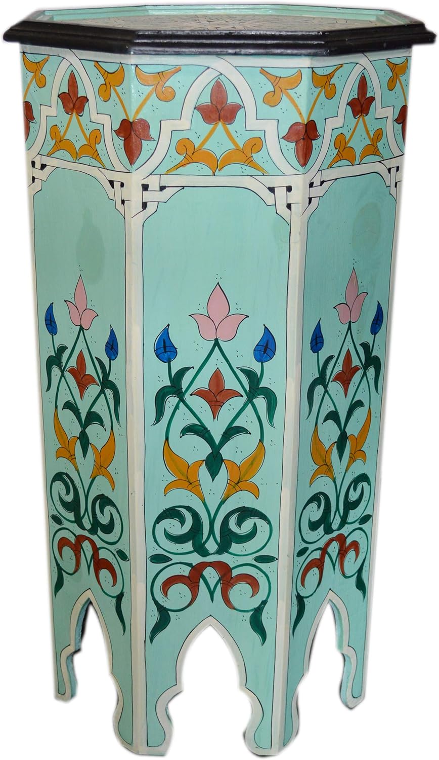 Treasures Of Morocco Hand-Painted Wood Moroccan Wood Side End Table Corner Coffee Handmade Moorish Tall Blue