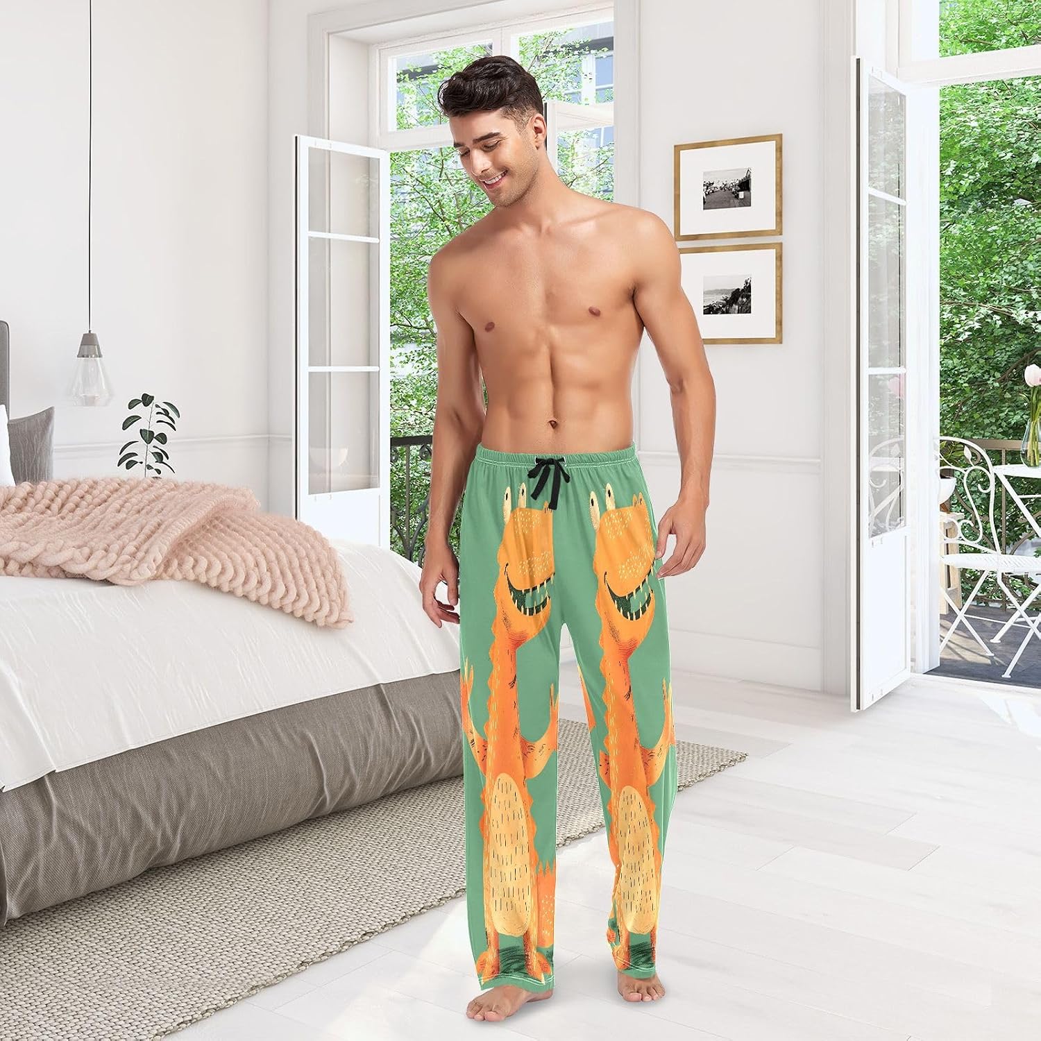 ALAZA Funny Alligator Men's Pajama Pants Men Cotton Pajama Bottoms with Pockets, S