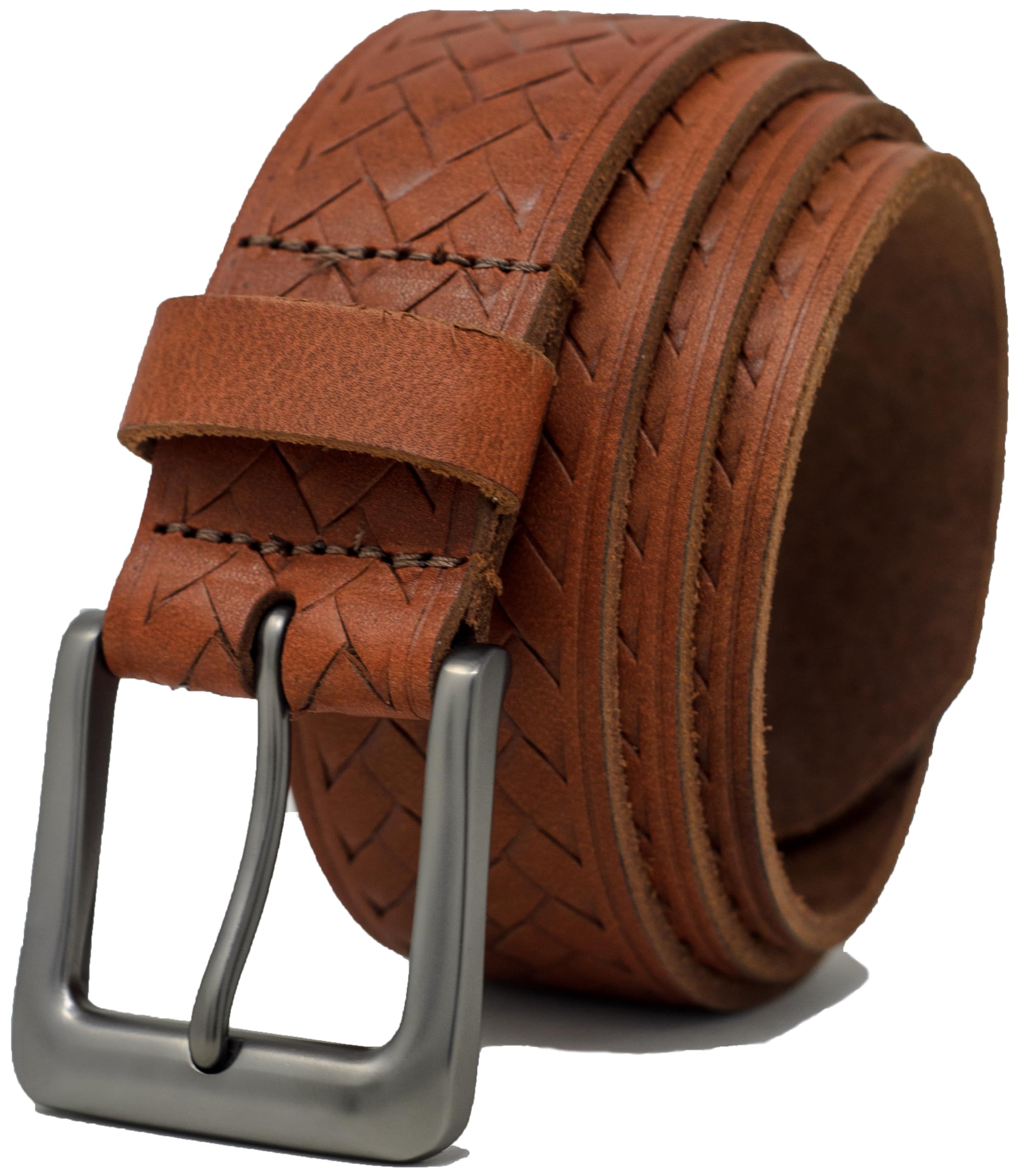 Ashford Ridge Men's Weave Pattern - Tan Made In England 38Mm Full Hide Leather Belt - Tan Weave - Small