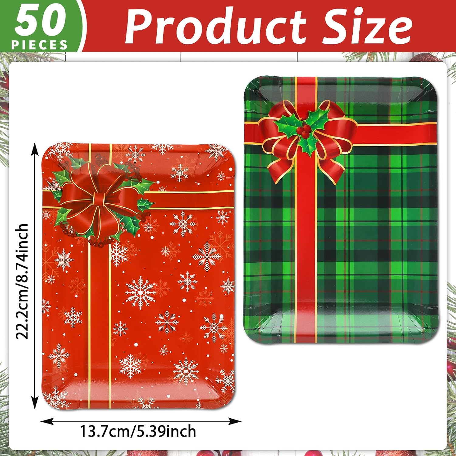 50 Count Christmas Disposable Plates Holiday Paper Plates Heavy Duty Xmas Snowflake Gift Box Shaped Dinner Dessert Plates for Merry Christmas Winter Party Tableware Decor Serving Dish Supplies
