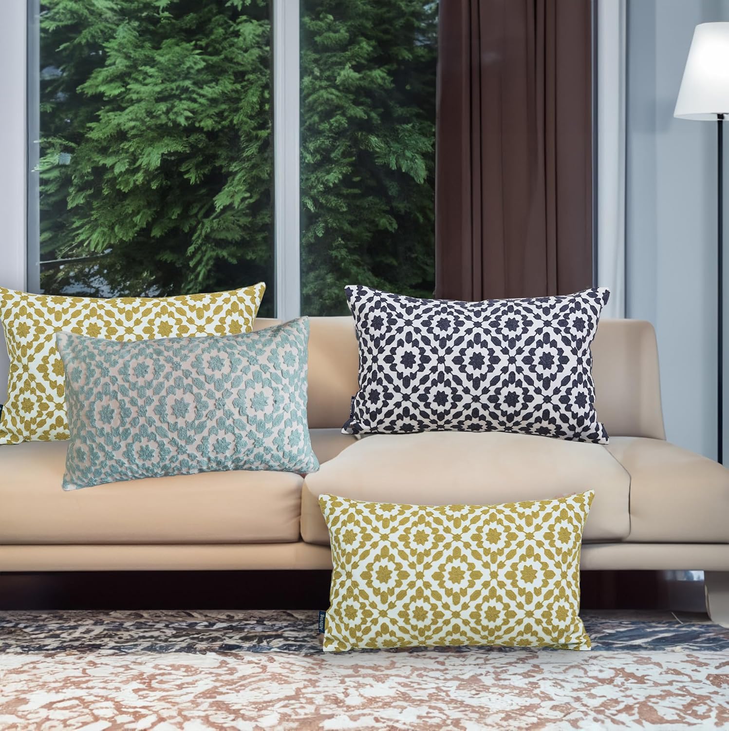 2PCS Pack Lumbar Decorative Throw Pillow Cover 12x20 inch Aquatic Blue Trellis Mina Pillowcase 30x50cm Porcelain Light Blue Cushion Cover Glacier Airy Light Blue Stylish Lumbar Pillow for Bed Outdoor