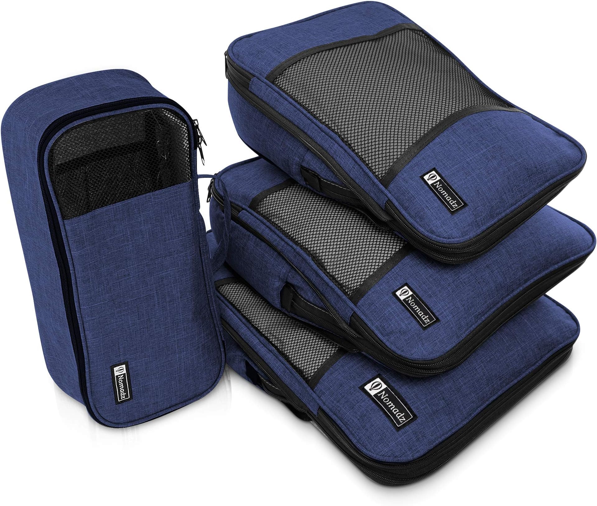 Compression Packing Cubes Travel Luggage-Organizer Set Packs More in Less Space (Navy Blue)