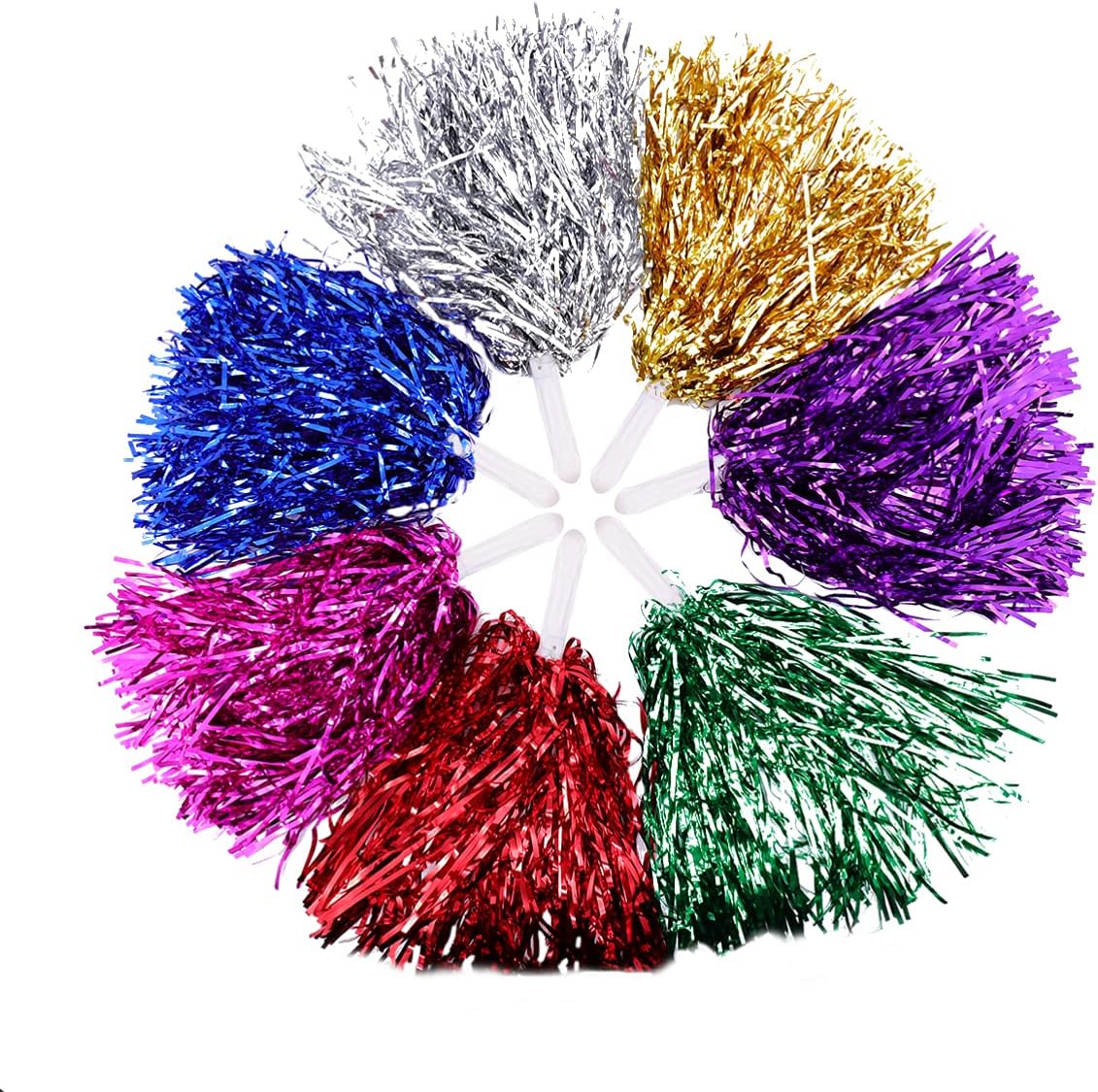 Tomaibaby Cheerleading Pom Poms: 14PCS Metallic Foil Plastic Pom Poms with Baton Handle for Game Sports Squads Dancing Party Football Basketball Club Spirit Stage Performance Celebration - Image 4