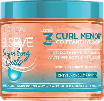 L'Or al Paris - Moisturising Styling Gel for 3 Days Curl Memory for Curly Hair - Moisturising Curls - Castor Oil - Silicone Free - Elseve Dream Long Curls - 400ml