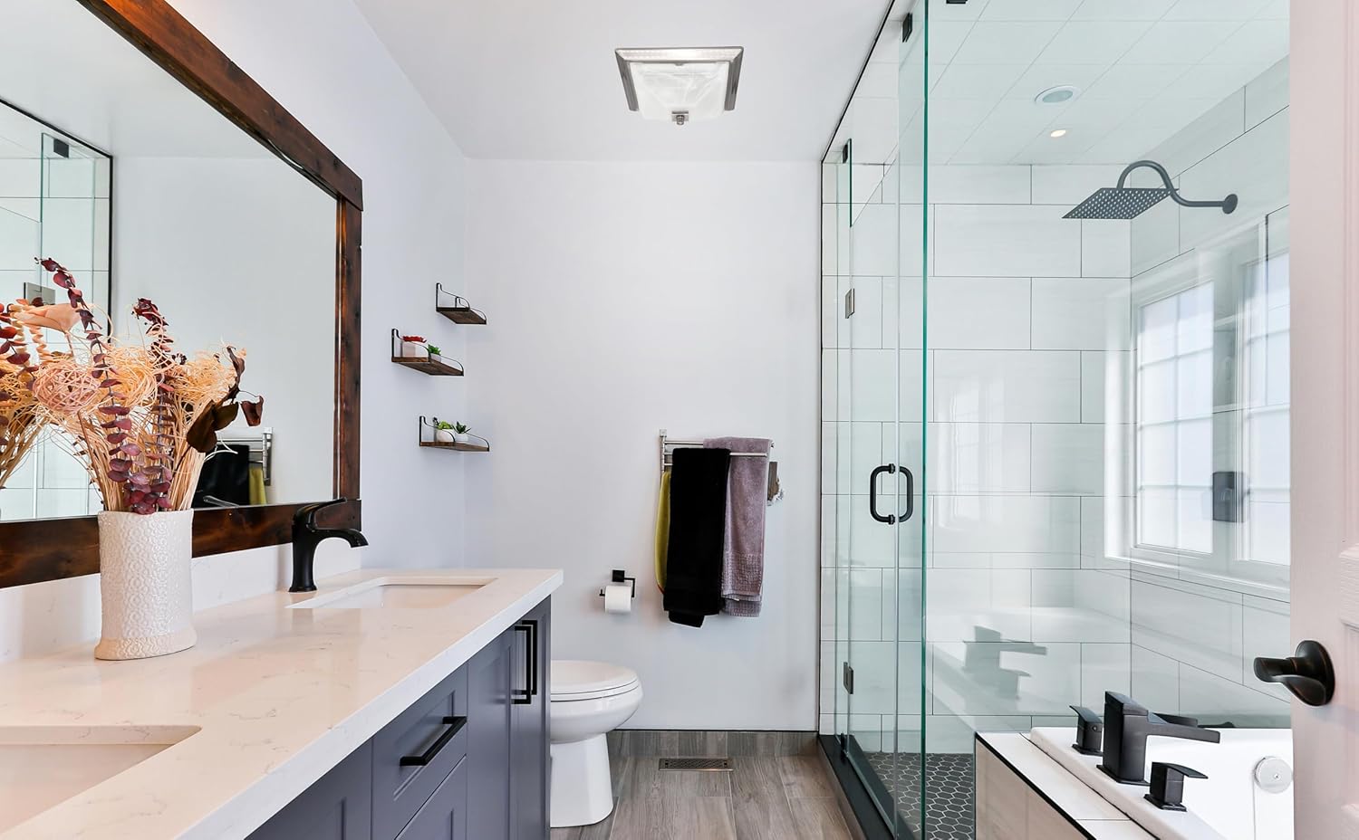 Decorative Square Brushed Nickel 110CFM Bath Fan w/Integrated LED Light and Glass Globe