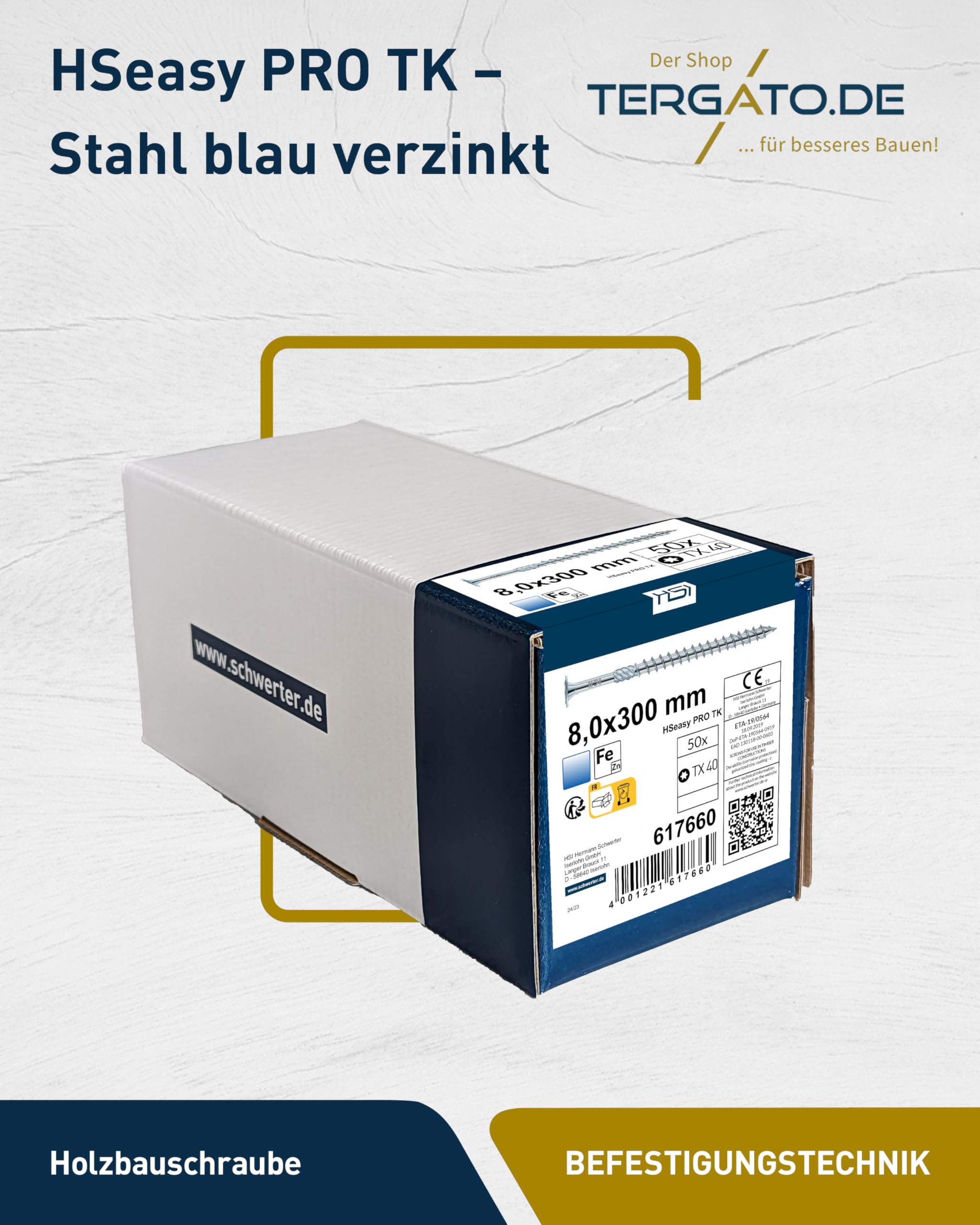 HSI HSeasy PRO TK TX40 Holzbauschrauben 8x300 mm 50 Stk. - TORX Schrauben robust & blau verzinkt, Tellerkopfschrauben für stabile Holzverbindungen