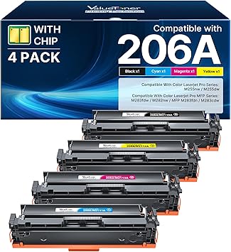 206A Toner Cartridge 4 Pack - M283fdw M283cdw Compatible Replacement for HP 206A 206X, Works with HP Color LaserJet Pro MFP M283fdw M283cdw M255dw M282 M283 M255 | W2110A Black Cyan Yellow Magenta