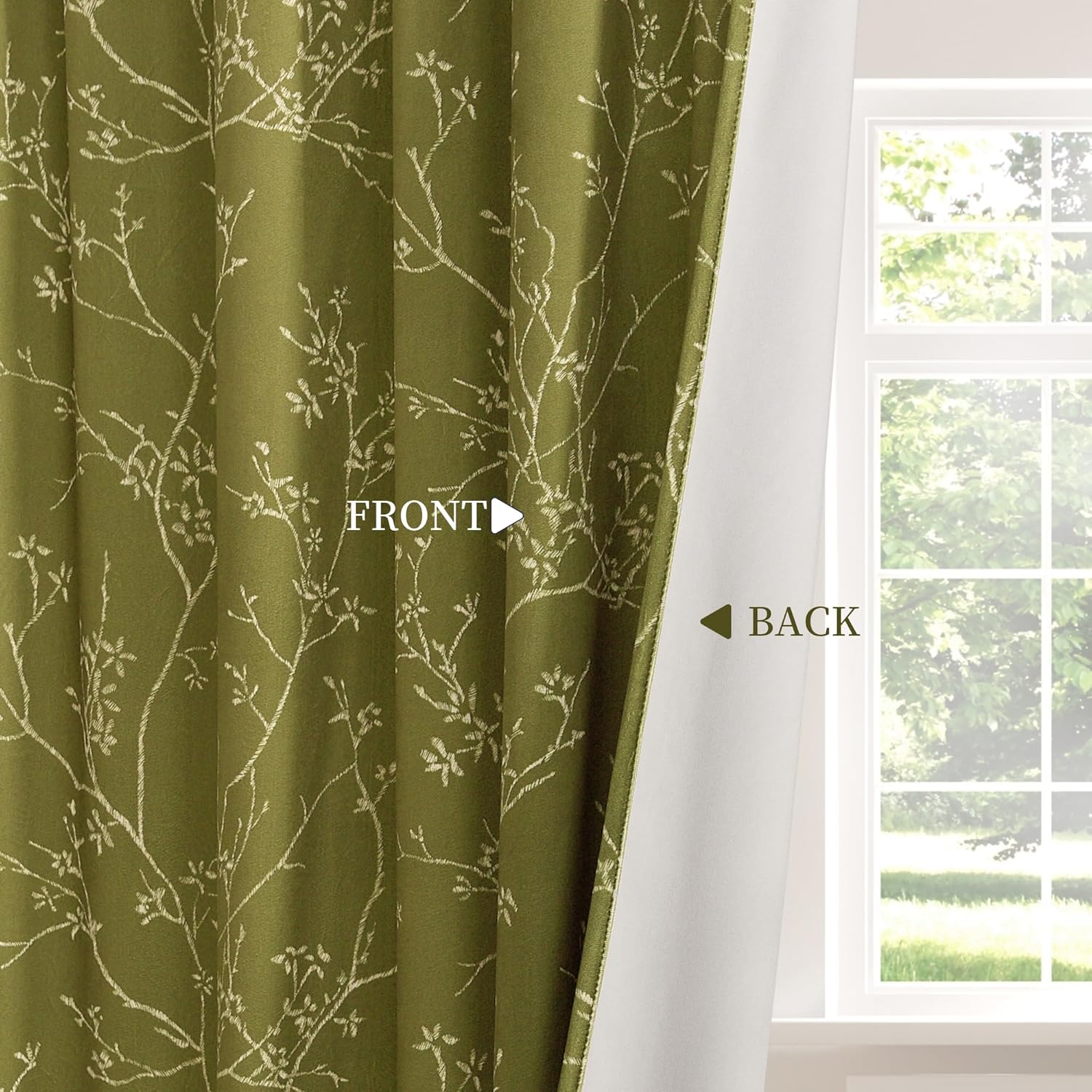 StangH Olive Green Vintage Velvet Curtains for Bedroom, Modern Mid-Century Twig & Floral Print Curtains Earthy Privacy Light Filtering Window Treatments for Living Room, W52 x L84, 2 Panels