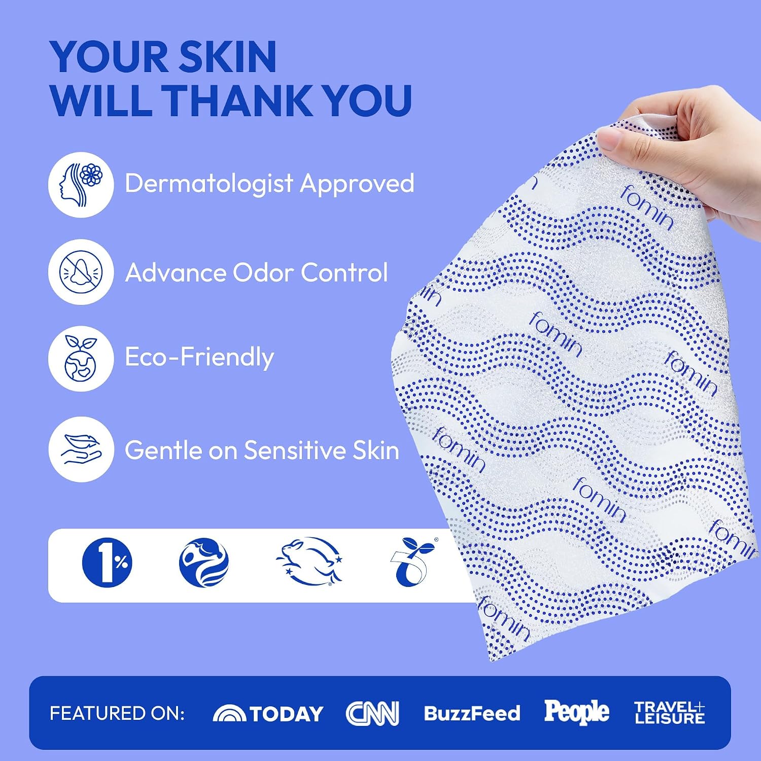 FOMIN Travel Cold Shower Wipes - 20 Pack - No Rinse XL Bathing Wipes with Vitamin E - Fragrance-Free Full Body Wipe for Adults - Individually Wrapped Waterless Bath Wipe for Hygiene, Camping, & Gym