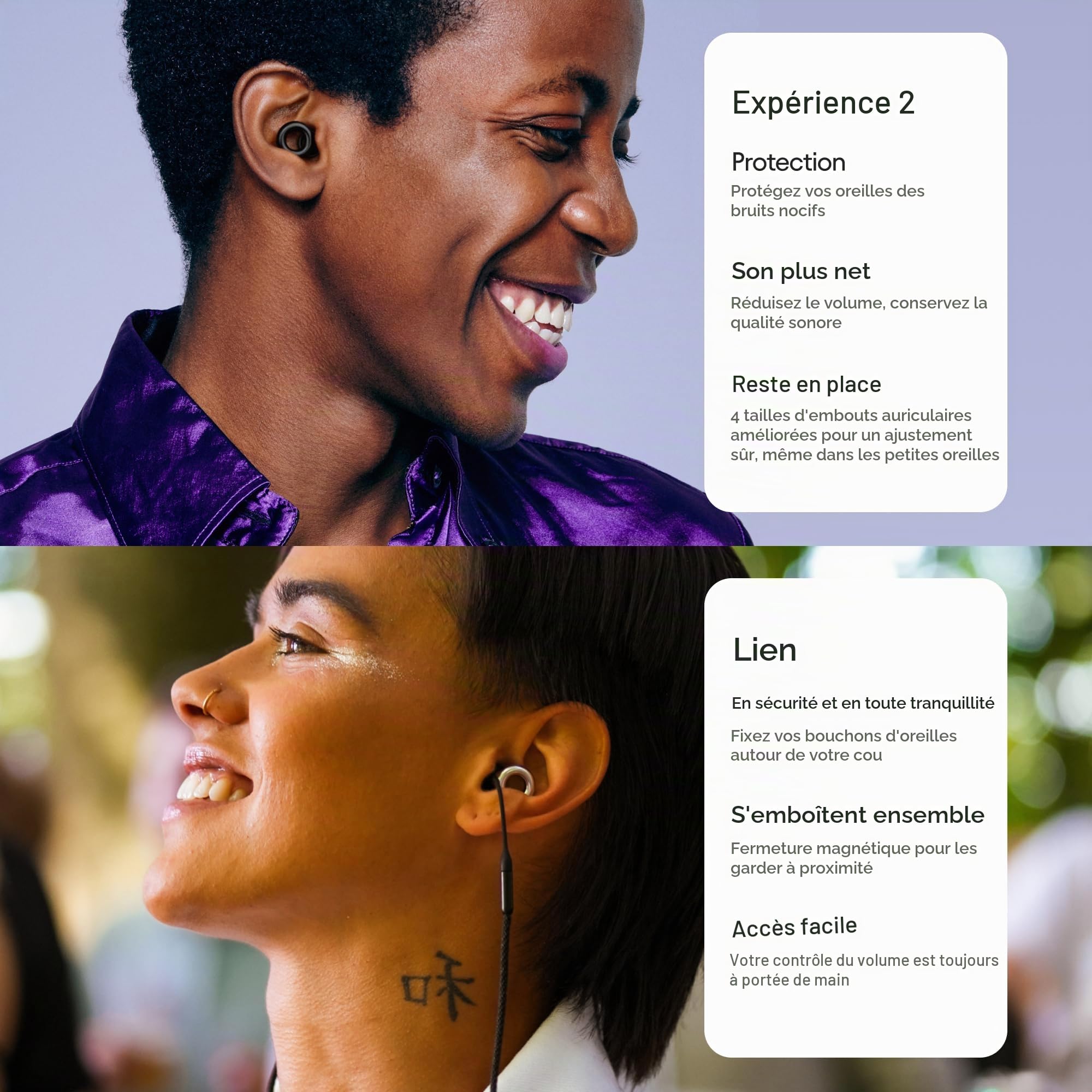 Loop Earplugs, coffret Experience Link – Lot de 2x Experience 2 + Link | Bouchons d’oreille réutilisables pour la sensibilité au bruit, les concerts, spectacles, festivals
