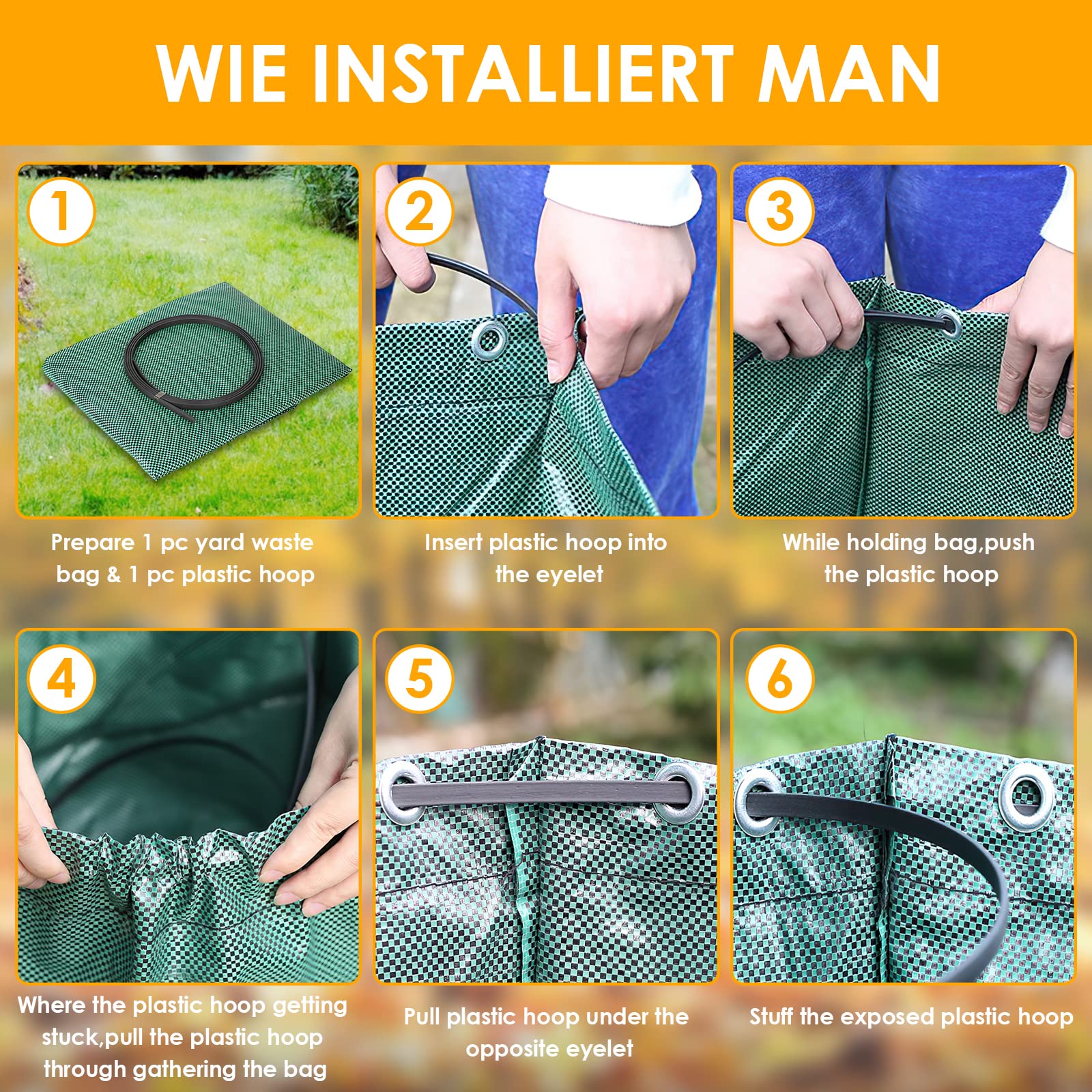 Sac de Jardin Réutilisable 272 L, Lot de 3 Sacs Vegetaux Indéchirable, Sac à Déchets de Jardin en Tissu Polypropylène Durable, Pliable