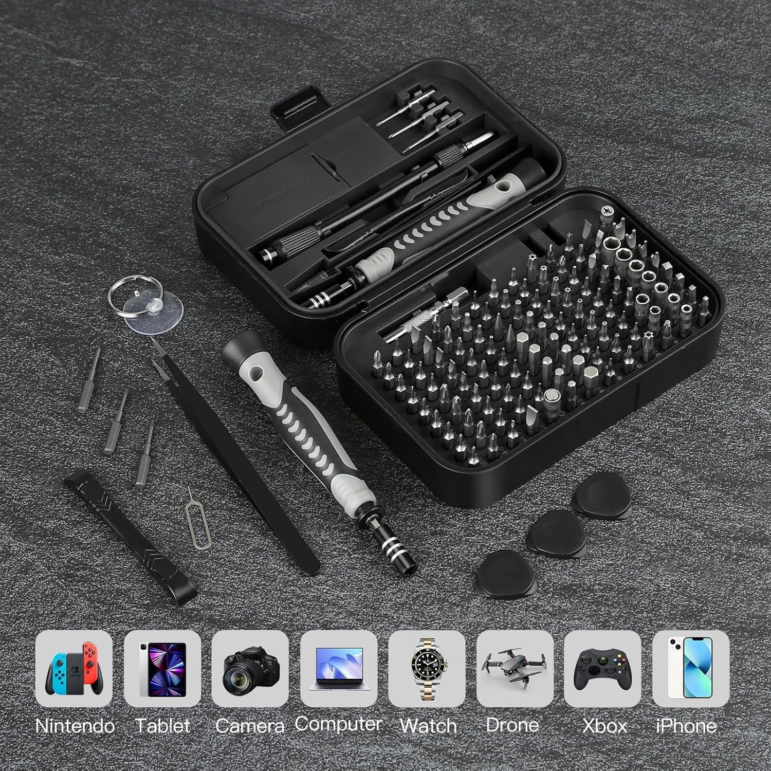 Juego de destornilladores – Juego de puntas de destornillador de precisión, mini hexagonal Phillips Torx ranuradas con caja de herramientas, ideal para electrónica, laptop, iPhone, joyeros y