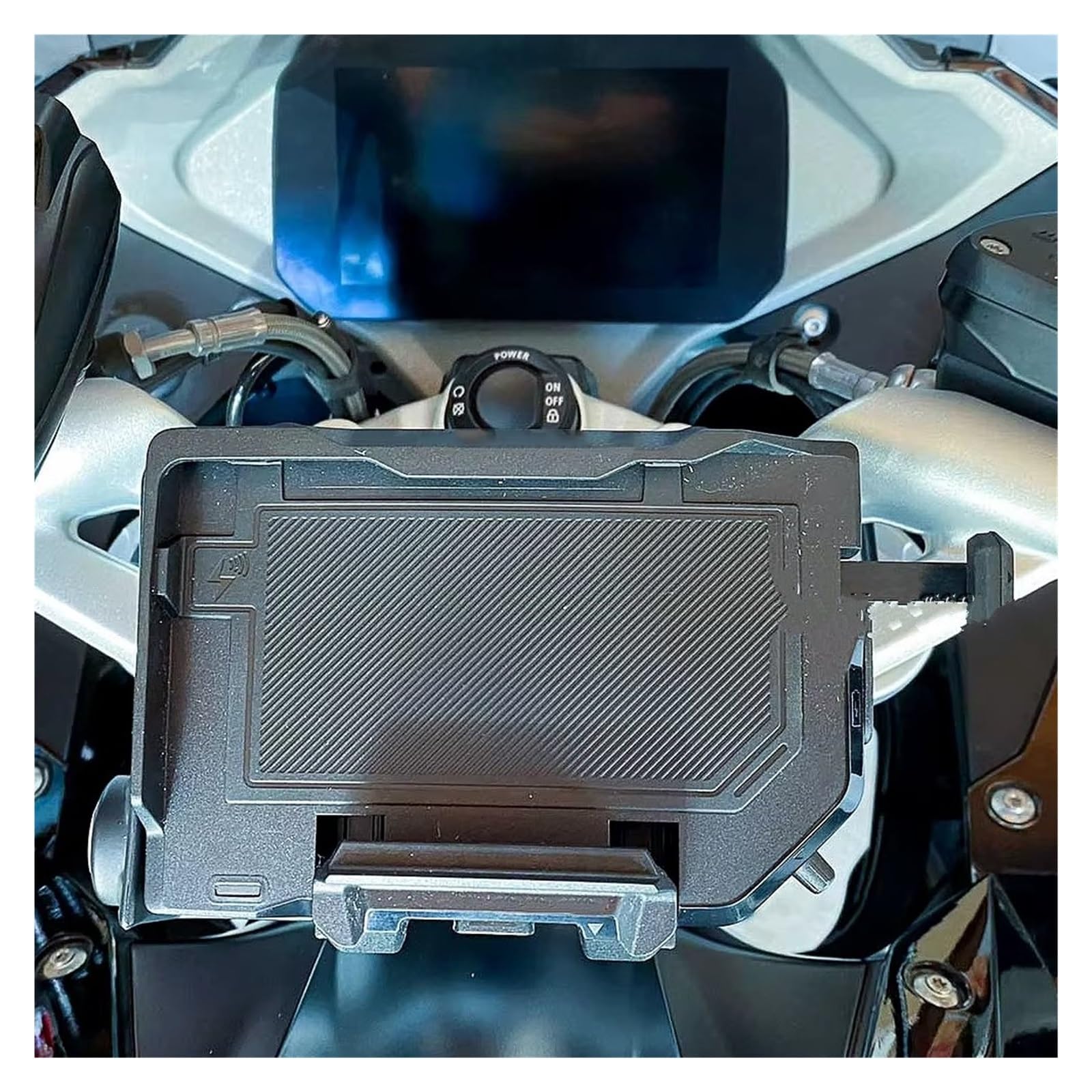 Support Téléphone Moto Pour BMW Tous Pour S1000RR Pour S1000XR Pour F900XR Pour C400X Pour R1250RS Base support navigation téléphone chargement sans fil GPS Navigation Support(Wireless- Black Line)