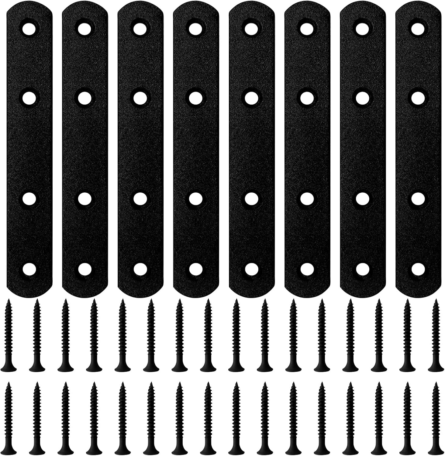 10PCS 9.72” x 0.75” Black Straight Flat Brace, Stainless Steel Sturdy Bracket, Metal Strap for Wood Furniture Chair with 80PCS Screws