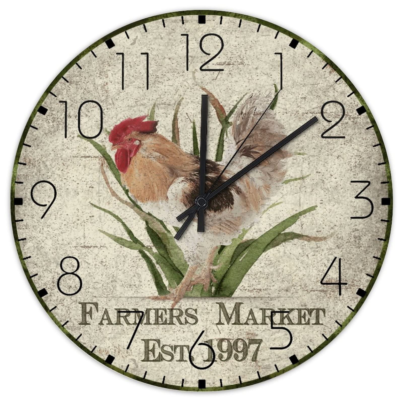 Horloge murale silencieuse en bois 30,5 cm - Pendule ronde à piles pour décoration de porche