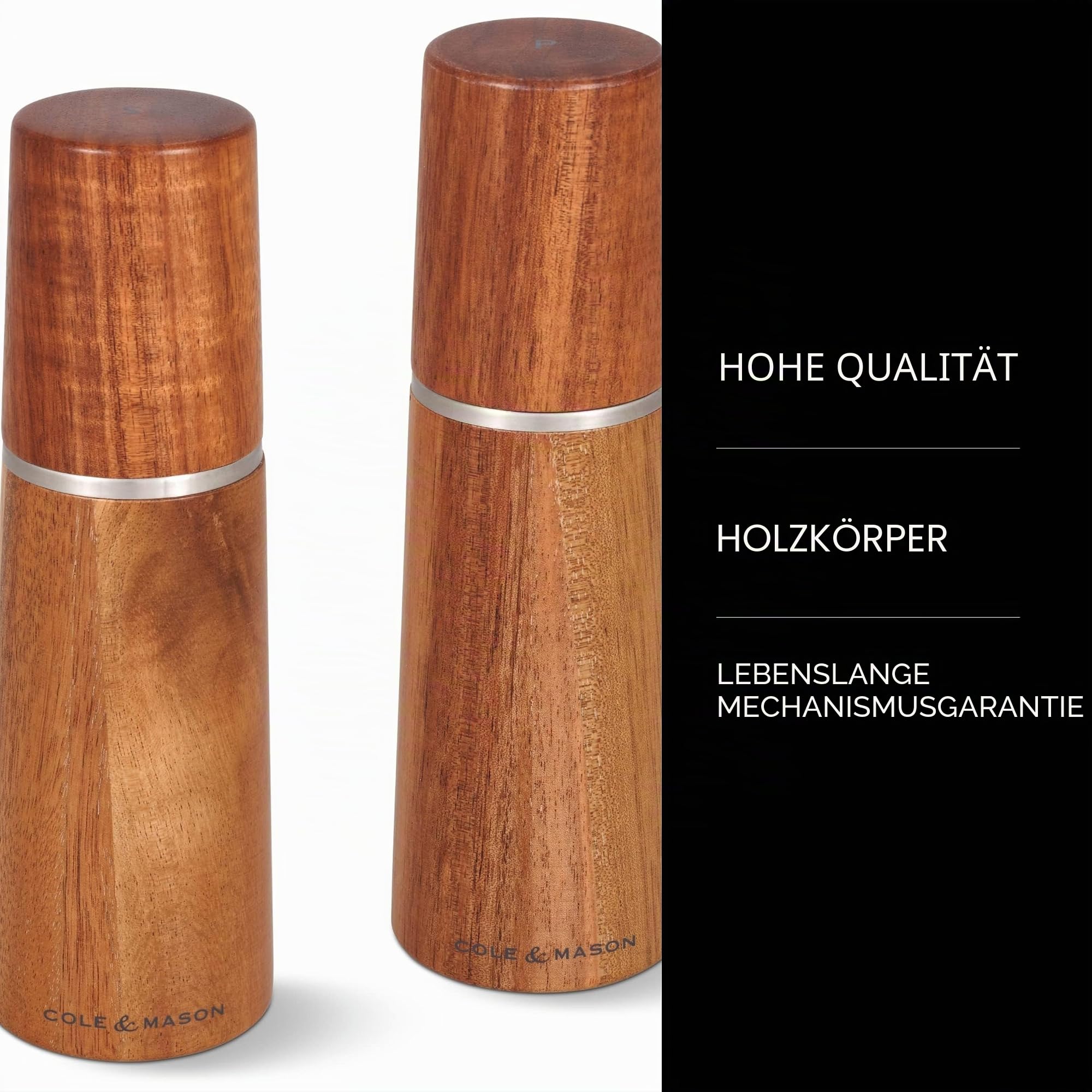 Cole & Mason Marlow Salz und Pfeffermühle Holz Set 18,5 cm, Keramikmahlwerk