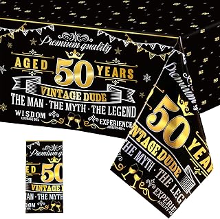 1 Pack Vintage 50th Plastic Tablecloths Black Gold Vintage Happy 50 Birthday Party Table Cloth Cheers to 50 Years Party Decorations for Men 50th Theme Birthday Party Supplies Outdoor Indoor (1)