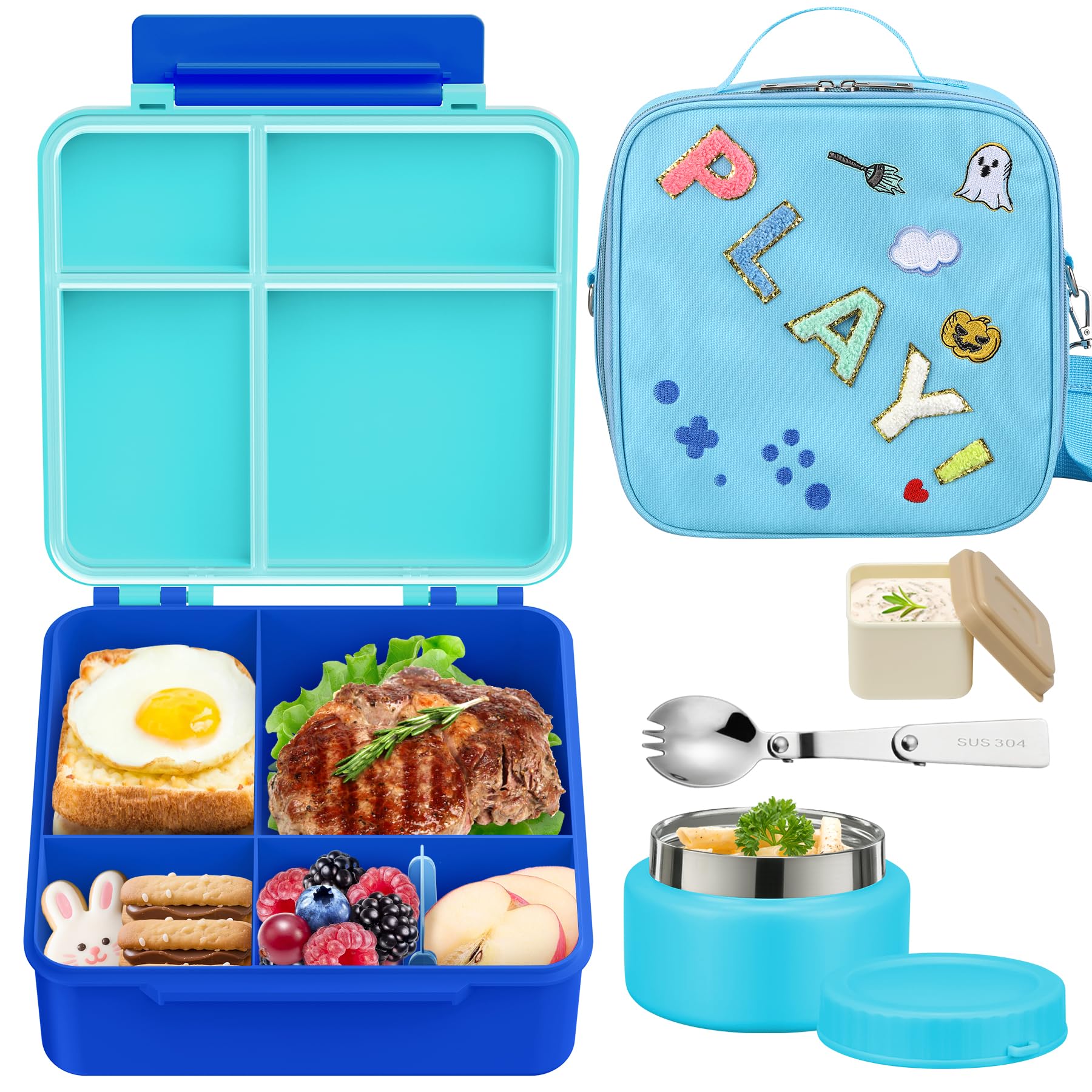 Kids Bento Box - 4 Compartment, Leak-Proof, with Soup Thermo