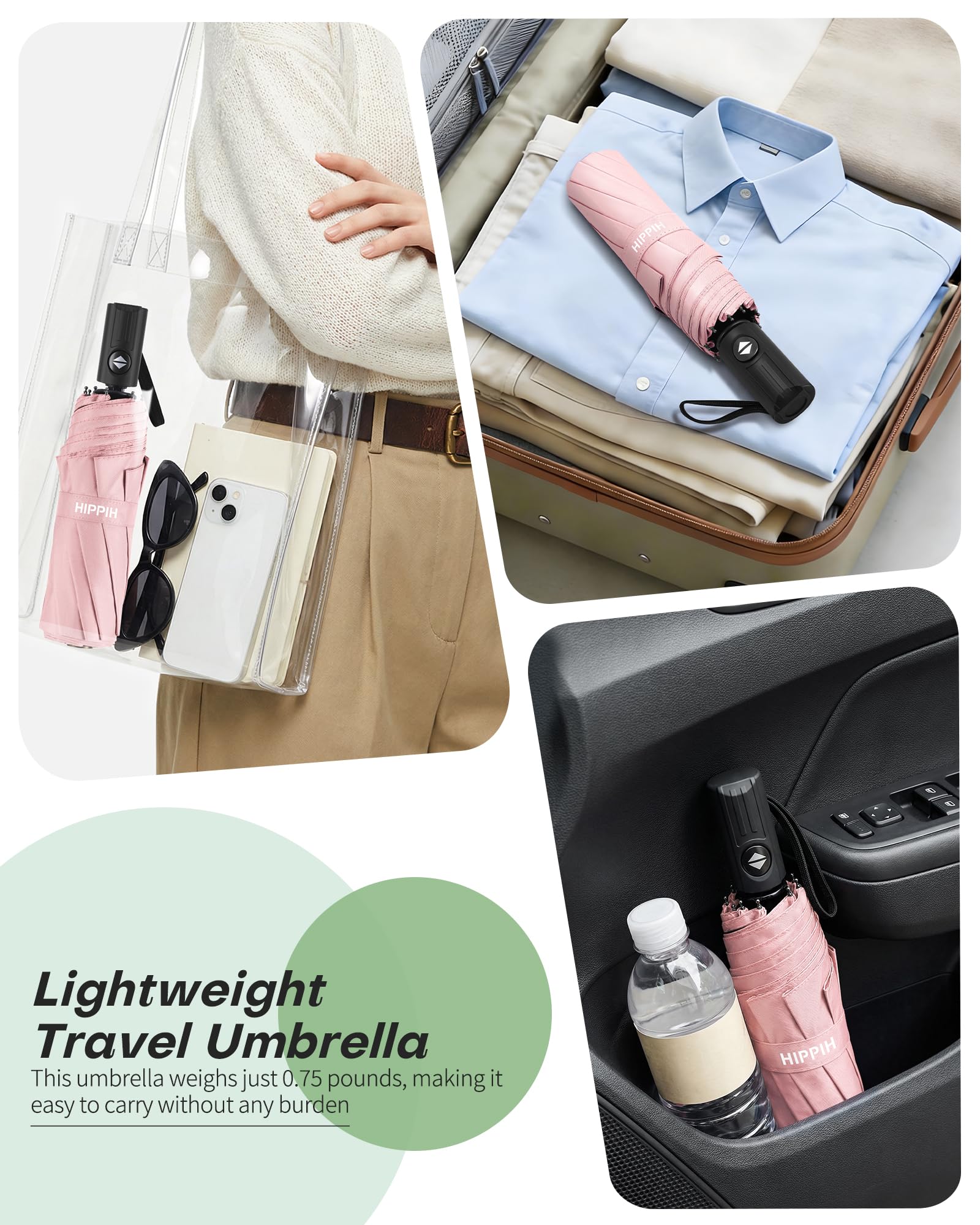 HIPPIH Compact Travel Umbrella for Rain - Windproof Automatic Umbrellas, UV Umbrella for Sun Protection with Black Anti-UV Coating, Portable Small Umbrellas for Backpack, Car, Walking, Kids, Women - 4