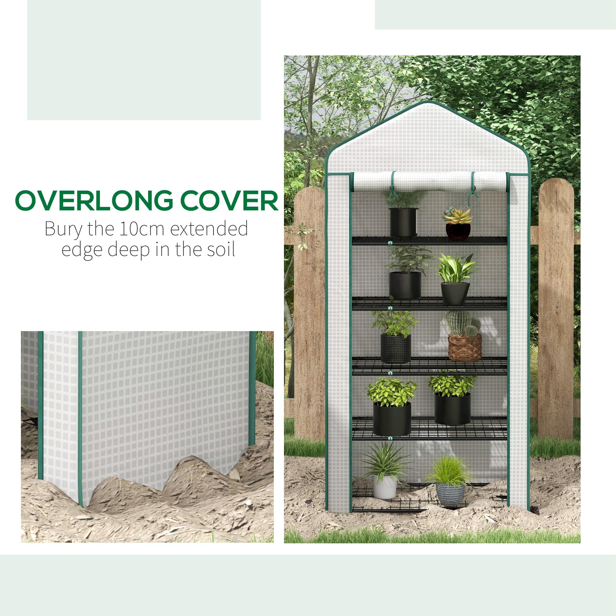 Outsunny Serra da giardino per balcone 5 livelli con 1 porta avvolgibile, telaio in acciaio e telo PE rinforzato per impieghi gravosi dim. 90L x 49W x 193H cm
