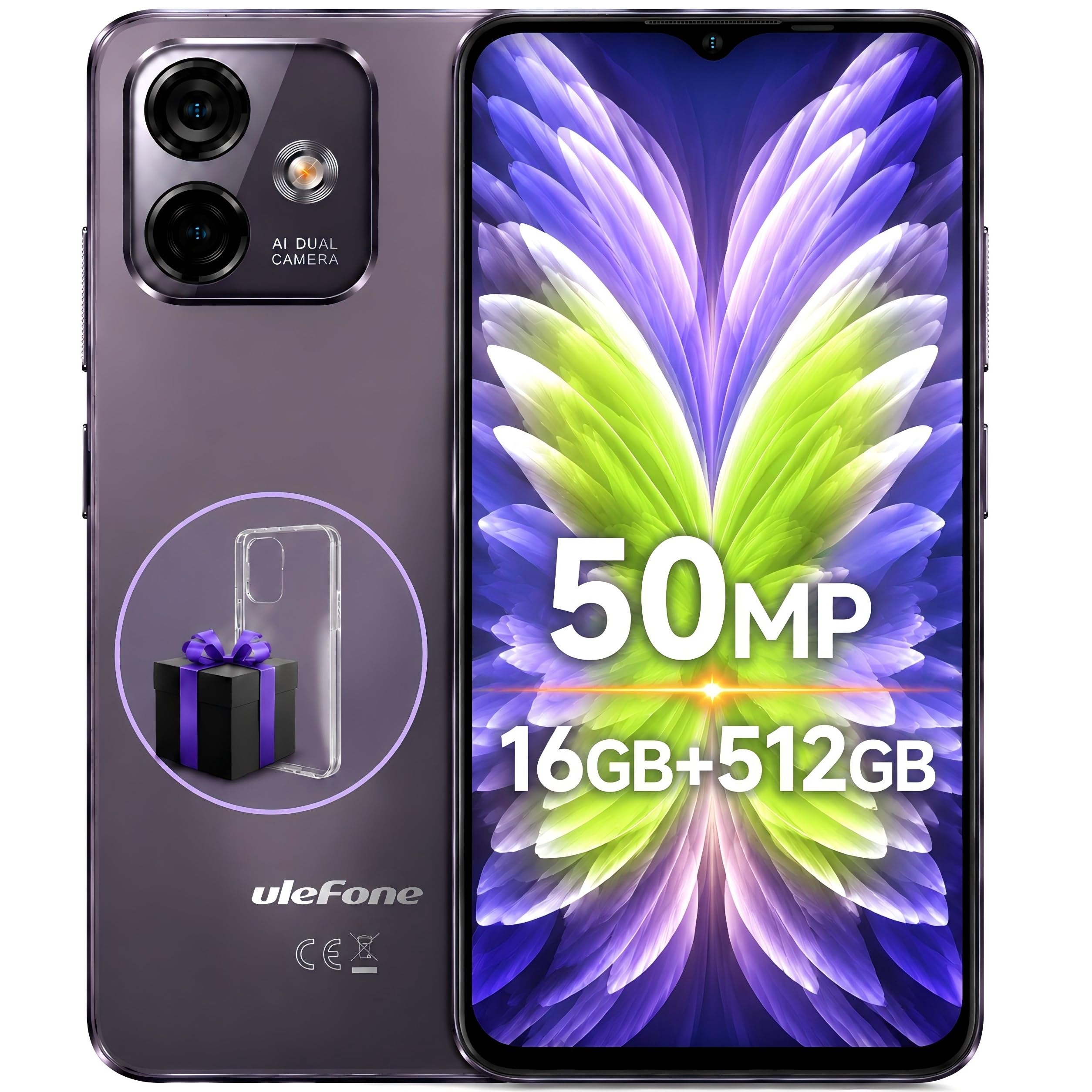 Note 16 Pro Smartphone Offerta, 16GB+512GB, 50MP Cellulare In Offerta | Schermo 6,52" HD+, Batteria 4400mAh, Octa-Core Processore, Dual SIM 4G, Fingerprint/Face ID/GPS/OTG, Viola