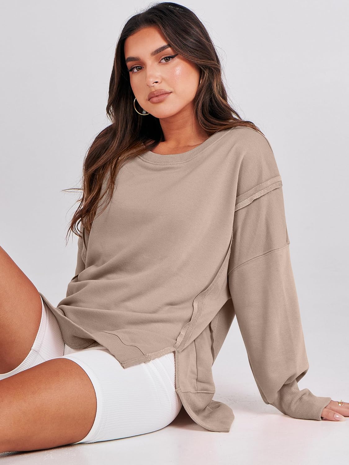 ANRABESS Womens Oversized Sweatshirts Crew Neck Long Sleeve Shirts Casual Loose Slit 2025 Fall Outfits Y2K Teen Girls Clothes - Image 9