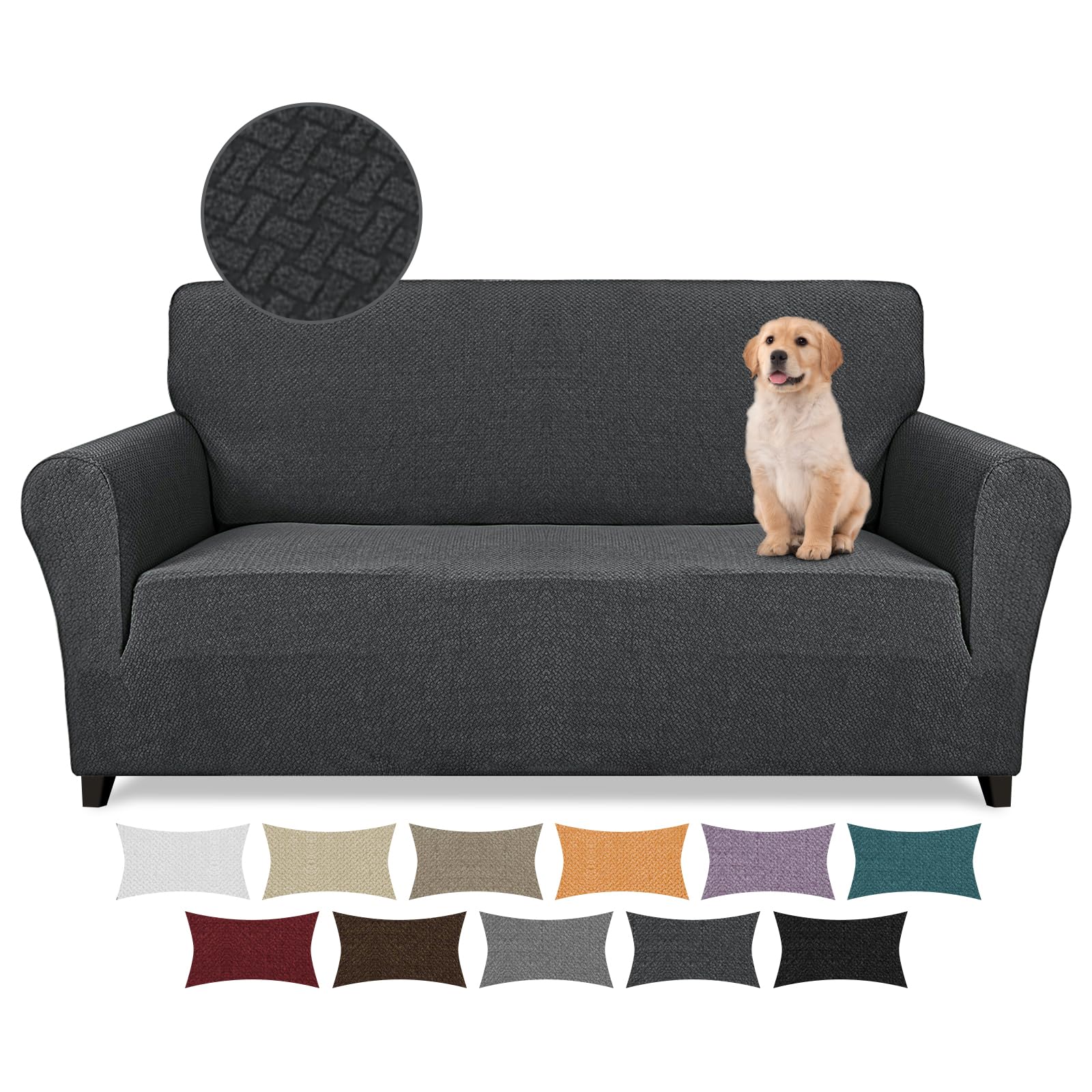 Lydevo Copridivano 2 Posti con Braccioli Fodere per Divano Jacquard Nuovo Spessore Rivestimento per Divano con 2 Copricuscini Universale Divano Protector per Animali,Tattile Jacquard#Grigio Scuro