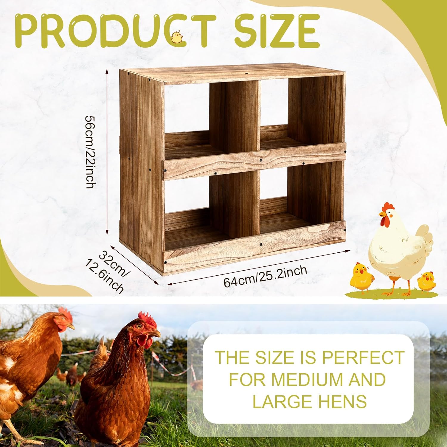Chicken Nesting Boxes 4 Compartment Wooden Chicken Laying Boxes for Hens Ducks Poultry Easy Egg Collection