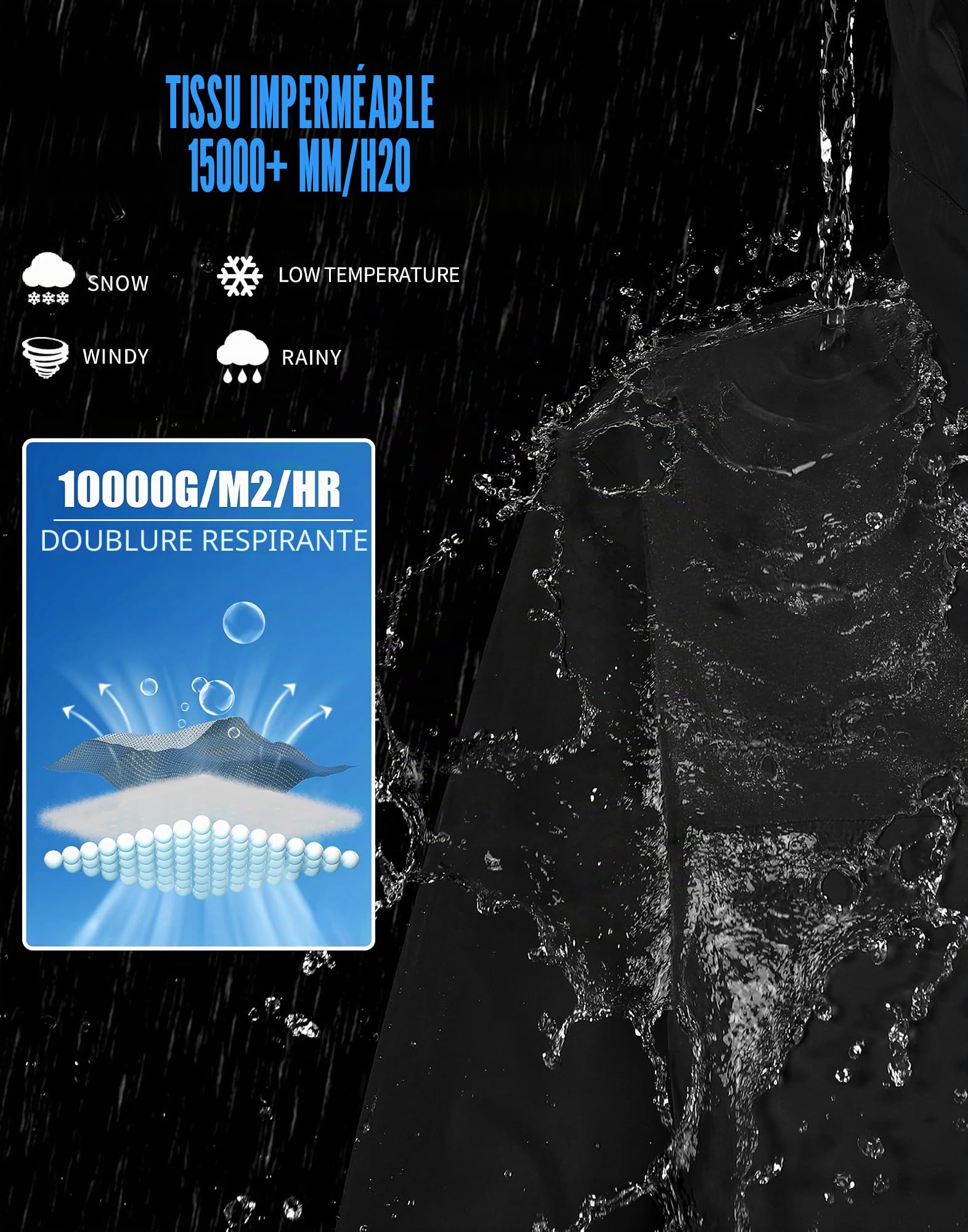 Veste de ski pour homme - Imperméable - Chaude - Respirante - Veste d'hiver avec capuche - Outdoorjac