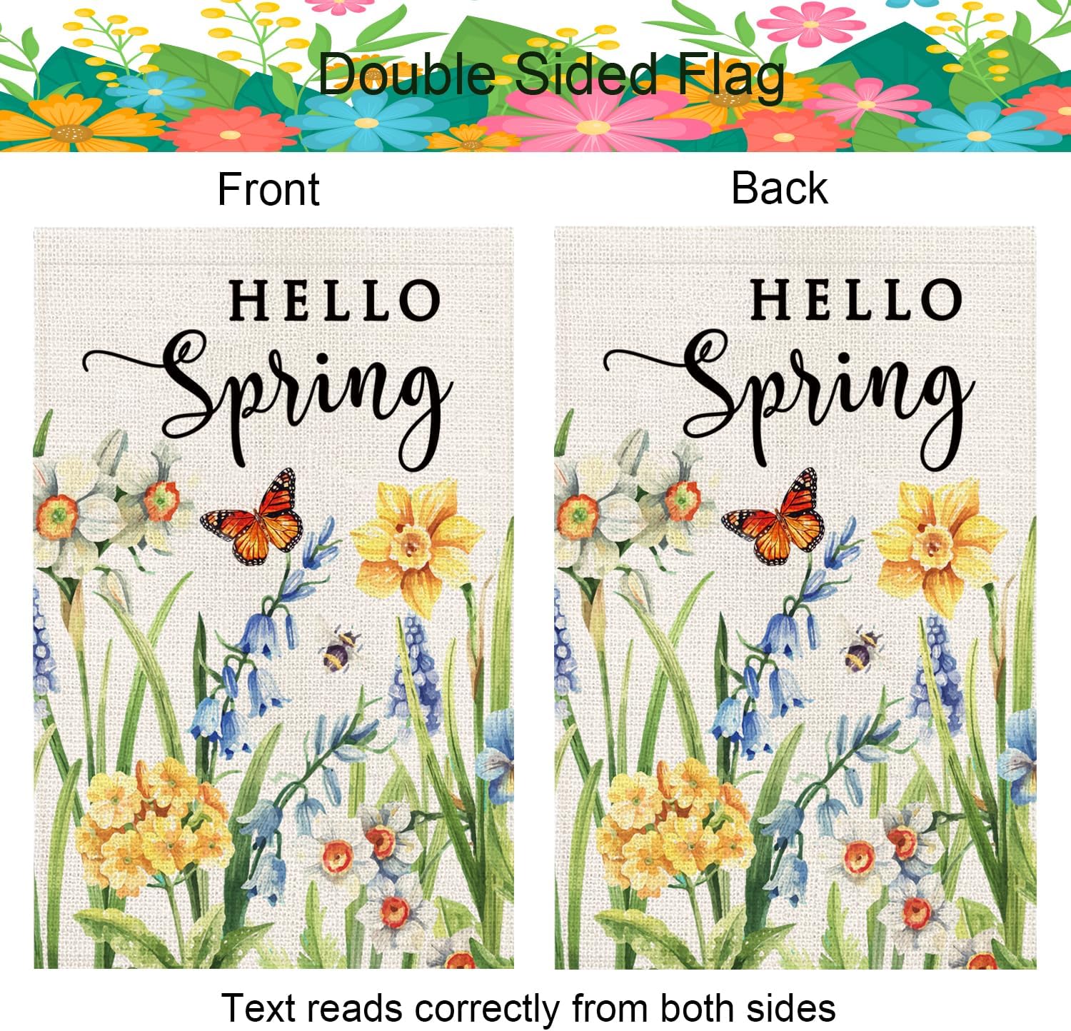 Hello Spring Garden Flag 12x18 Inch Double Sided Daffodils Floral Small Burlap Yard Flag for Outside - Image 6