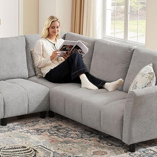 Miniatura 4 de Sofá modular convertible de 102 pulgadas en forma de L con cojines de respaldo, tela tapizada moderna de 6 asientos reversible, juego de sofá para