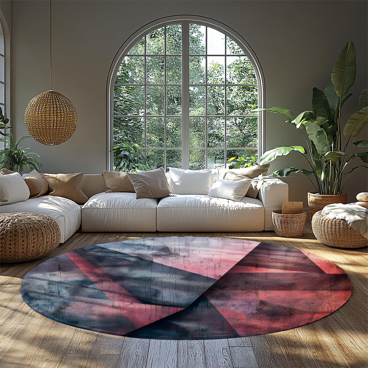 Tapis antidérapant et lavable pour le salon avec motif bohème abstrait rose bleu 80cm