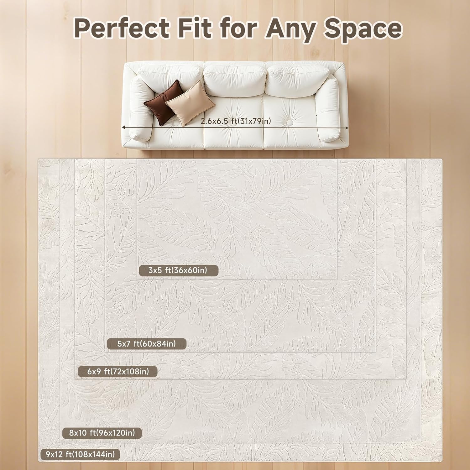 Pauwer Area Rugs for Living Room 8x10, Machine Washable Non Slip Neutral Boho Modern Rug, Soft Fluffy Carpet for Bedroom Dining Room Nursery Office Indoor Farmhouse, Beige