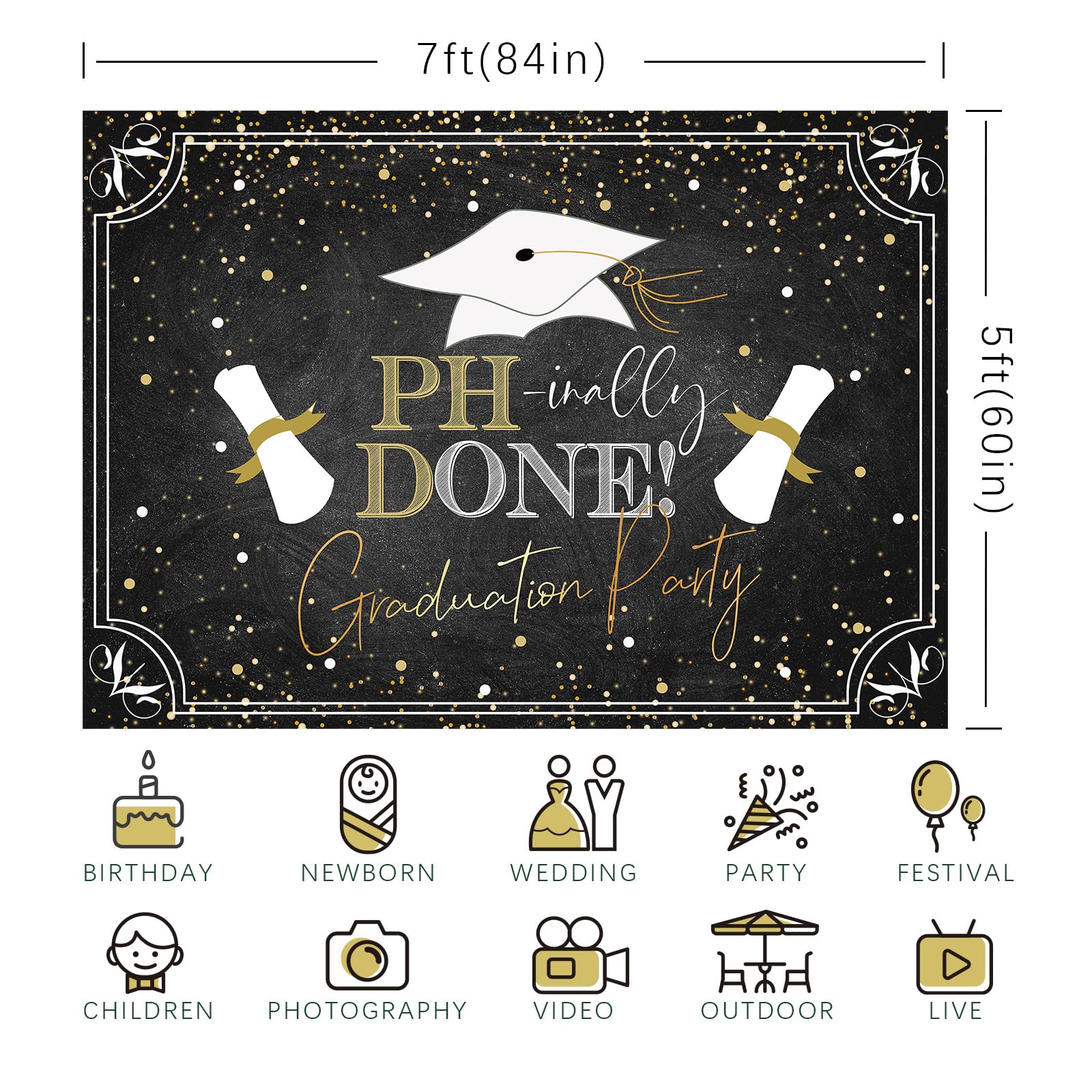 Phinally Done Fotohintergrund Für Abschlussfeier 2024, 2,1 X 1,5 M – „Congrats Grade“-Design