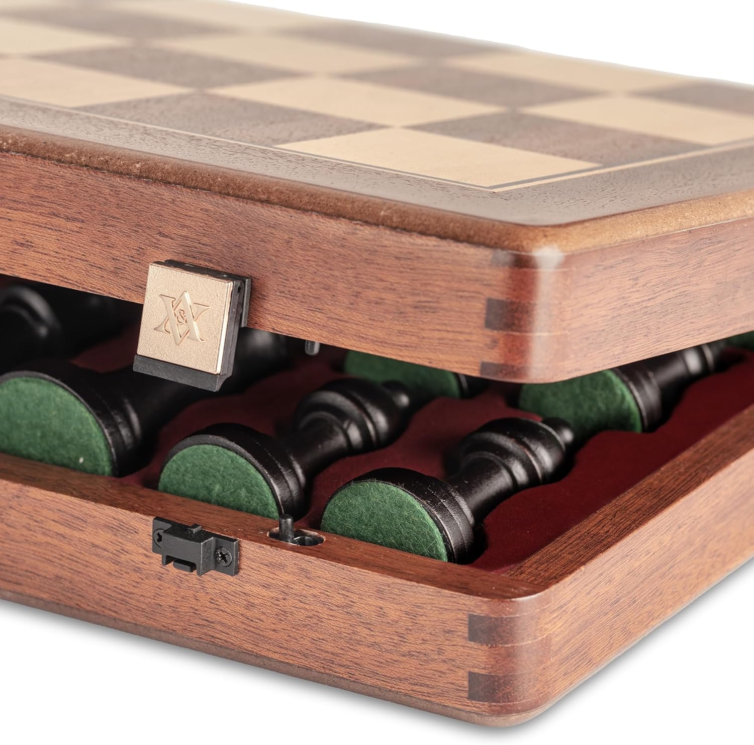 A&A Premium Folding Chess Set, 19" Wooden Board & 3.75" King Height Staunton Pieces with 2 Extra Queens, Portable Travel Game Set (Natural Mahogany, 19 Inches)