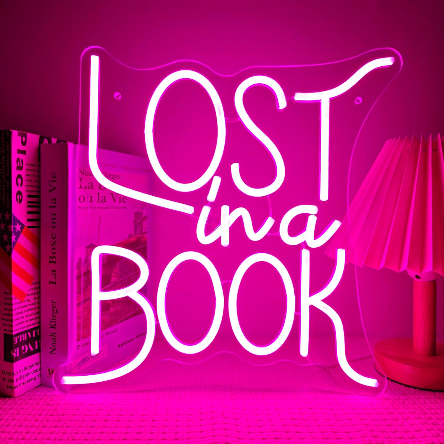 Lost in a Book Neon Sign LED Pink Neon Light for Bookshelf Decor Dimmable Light Up Sign for Home Library Reading Nook Bibliophile Gifts for Book Lover Aesthetic Library Wall Art