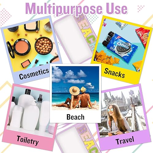 Miniatura 6 de Bolso transparente con letras de chenilla, bolsa transparente con cremallera y correa para la muñeca, Púrpura, Moda